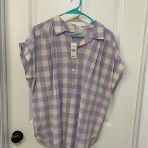 LOFT Purple Plaid Button-Up Blouse